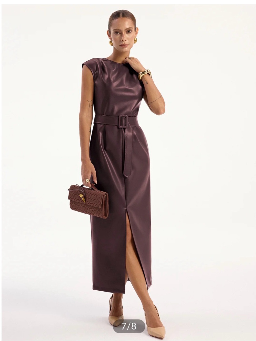 NEW [Brand] Commense Brand,Faux Leather Midi Dress with Belt – Black – Size M –